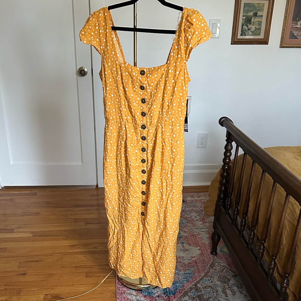 Trixxi Yellow Polka Dot Midi Dress